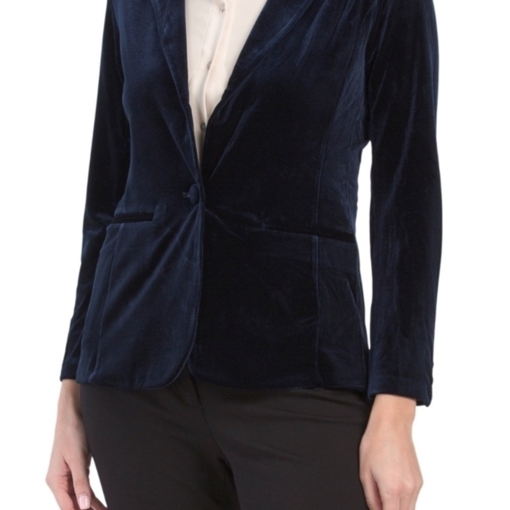 Tahari Elegant Navy Velvet Women's Blazer